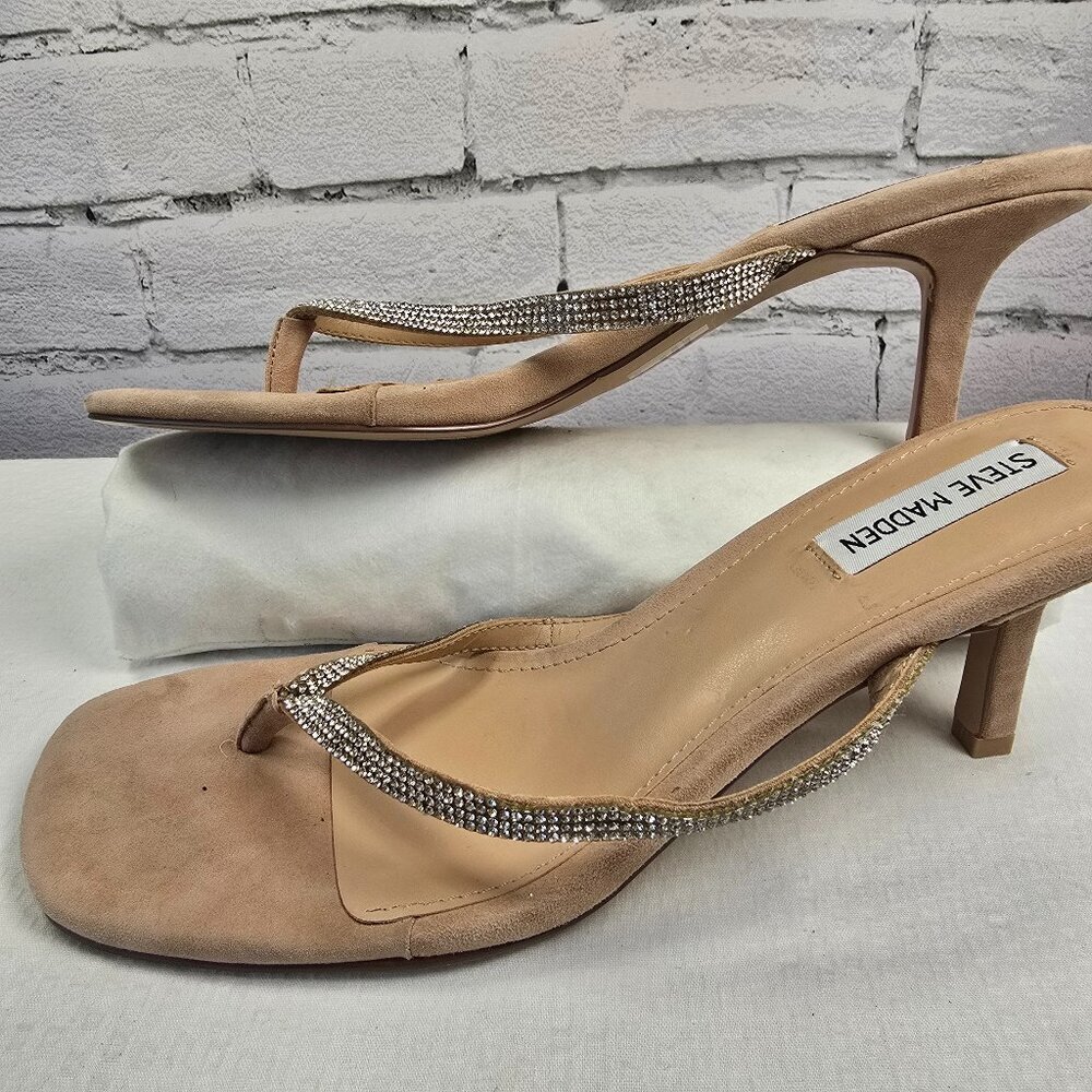STEVE MADDEN RHINESTONE SQUARED TOE THONG SANDAL WOMENS SIZE 10 EUC